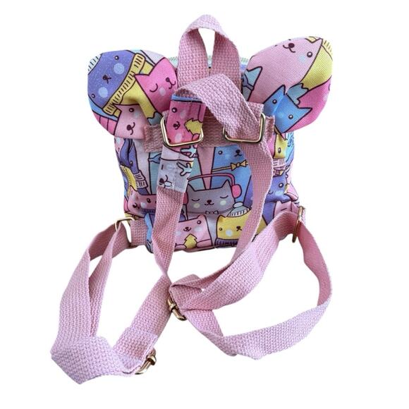 NWOT Yodalp Kids Backpack Adjustable Straps Light Pink Cat Print Cat Ears Mini - Picture 3 of 7